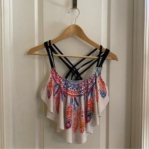 Bohemian Feather design Tankini 2 Piece size Large Gently Used